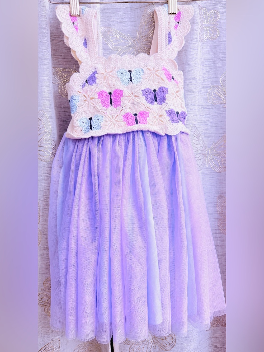 Lilt Girls Crochet Butterfly Dress Size XS 4 5 Lavender Tulle Tutu Princess
